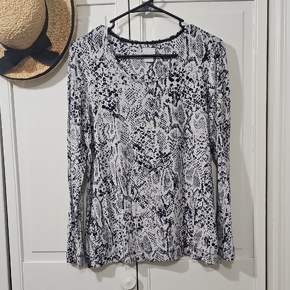 Chico's Monochrome Snake Print Long Sleeve Top
